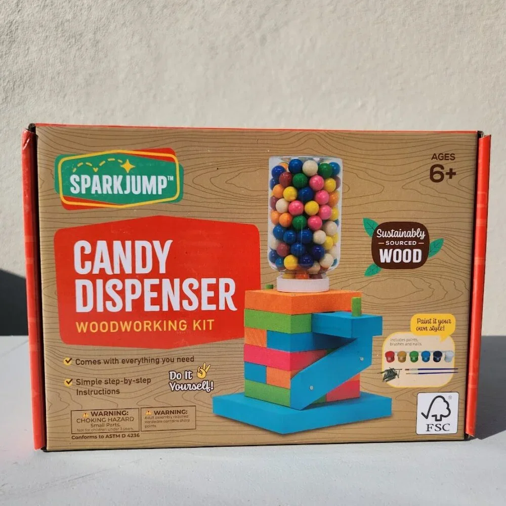 New DIY Wood Building Kit STEM Woodworking Toy for Kids Candy Gumball Dispenser